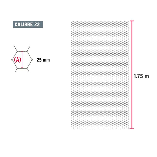 44659 - Rollo malla hexagonal cal.22, 1.75x 45m, abertura 25mm, 23kg