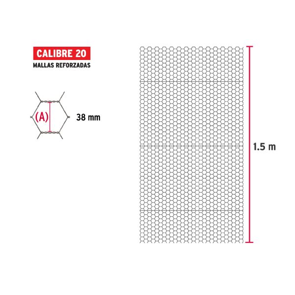 44660 - Rollo malla hexagonal cal.20, 1.5x 45m, abertura 38mm, 19kg