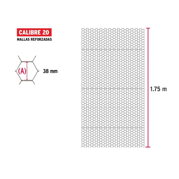 44661 - Rollo malla hexagonal cal.20, 1.75x 45m, abertura 38mm, 21kg