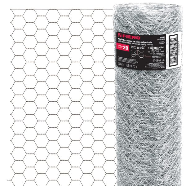 44662 - Rollo malla hexagonal cal.20, 1.5x 45m, abertura 50mm, 15kg