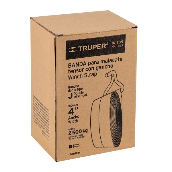 101735 - Banda de 4' x 9 m con gancho 'J' para malacate, Truper