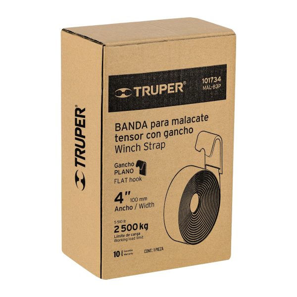 101734 - Banda de 4' x 9 m con gancho plano para malacate, Truper