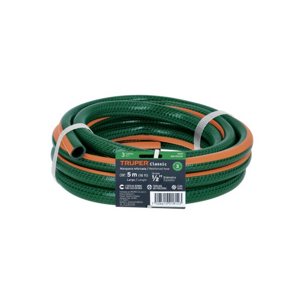 103941 - Manguera de jardín 1/2', 3 capas, 5m, sin conexiones, TRUPER