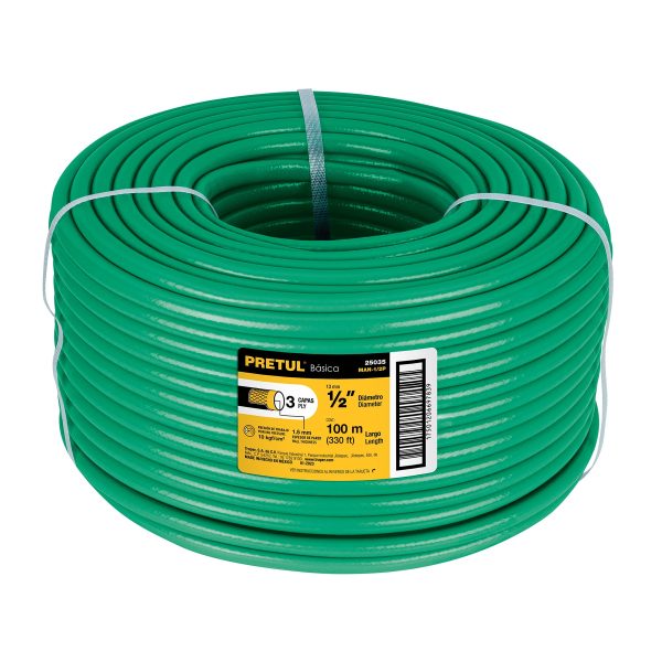25035 - Metro de manguera 1/2' 3 capas en rollo de 100 m, PRETUL