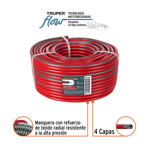 19874 - Metro de manguera 1/2' 4 capas en rollo de 100 m, Truper