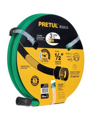 MAN-10X1-2P.jpg 22130 - Manguera verde 1/2' 3 capas 10m conexiones plásticas, PRETUL