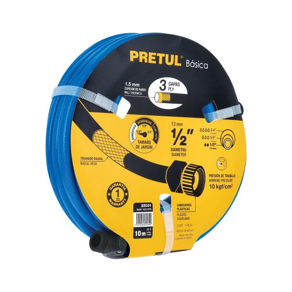 25031 - Manguera azul 1/2' 3 capas 10 m conexiones plásticas, PRETUL