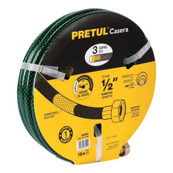 20657 - Manguera 1/2' reforzada 3 capas conexiones metal 10m, Pretul