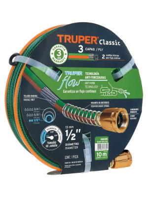 16030 - Manguera 1/2' reforzada 3 capas 10 m conexiones de metal