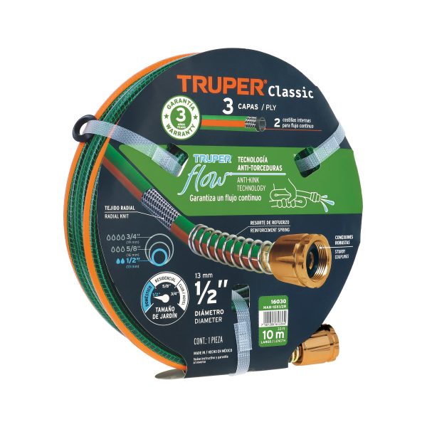 16030 - Manguera 1/2' reforzada 3 capas 10 m conexiones de metal