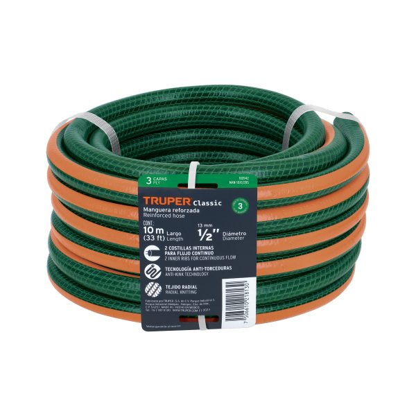 103942 - Manguera de jardín 1/2', 3 capas, 10m, sin conexiones TRUPER