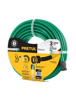 22132 - Manguera verde 1/2' 3 capas 15m conexiones plásticas, PRETUL