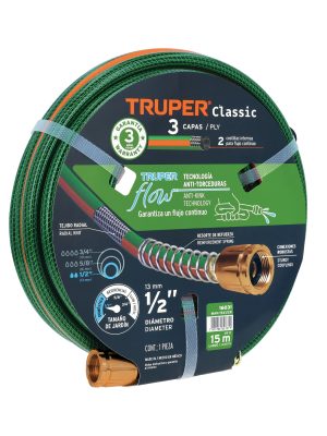 16031 - Manguera 1/2' reforzada 3 capas 15 m conexiones de metal