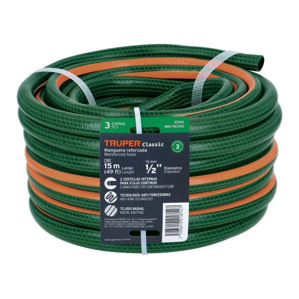 103943 - Manguera de jardín 1/2', 3 capas, 15m, sin conexiones TRUPER