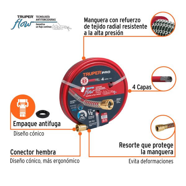 19791 - Manguera 1/2' super reforzada 4 capas 15 m conexiones metal