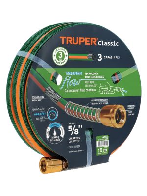 16036 - Manguera 5/8' reforzada 3 capas 15 m conexiones de metal