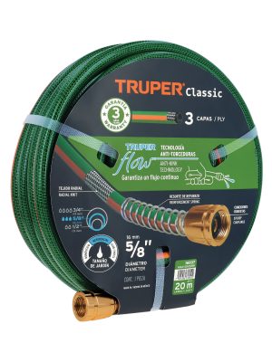 16037 - Manguera 5/8' reforzada 3 capas 20 m conexiones de metal