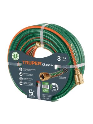 16033 - Manguera 1/2' reforzada 3 capas 25 m conexiones de metal