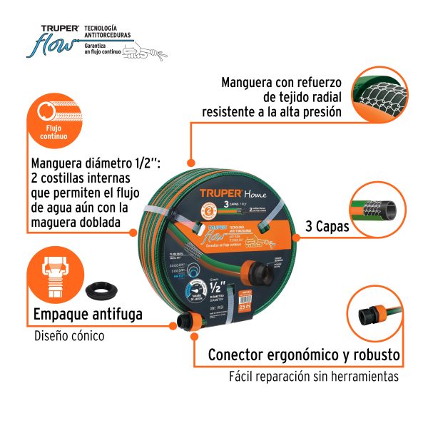 102546 - Manguera 1/2' reforzada 3 capas 25 m conexiones plásticas