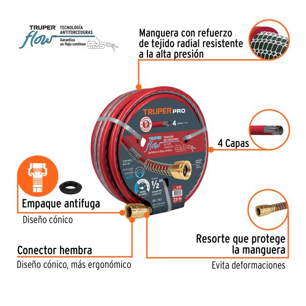 19793 - Manguera 1/2' super reforzada 4 capas 25 m conexiones metal