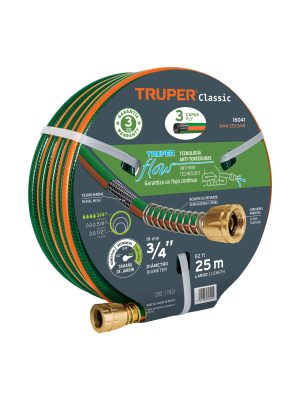 16041 - Manguera 3/4' reforzada 3 capas conexiones de metal 25 m