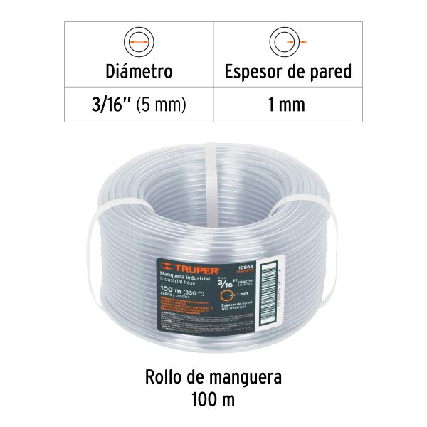 19864 - Metro de manguera 3/16' industrial en rollo de 100 m, Truper