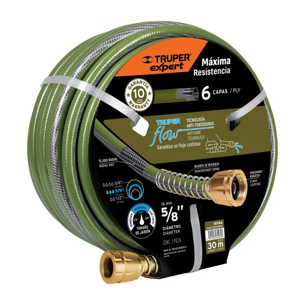 19744 - Manguera 5/8' anti-torceduras 6 capas 30m conexiones d/metal