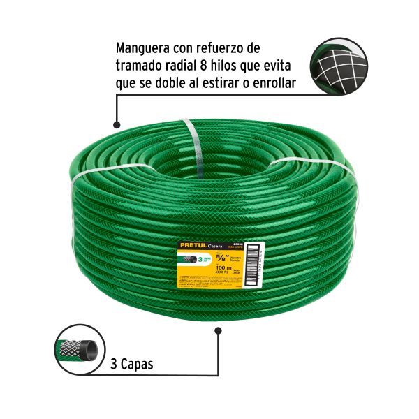 20598 - Metro de manguera 5/8' 3 capas en rollo de 100 m, Pretul