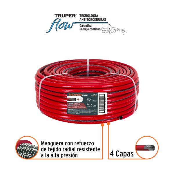 19873 - Metro de manguera 5/8' 4 capas en rollo de 100 m, Truper