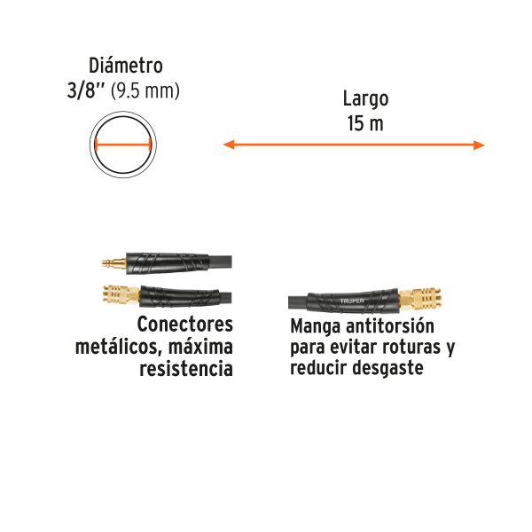 102473 - Manguera para compresor, híbrida, 15m x 3/8', Truper