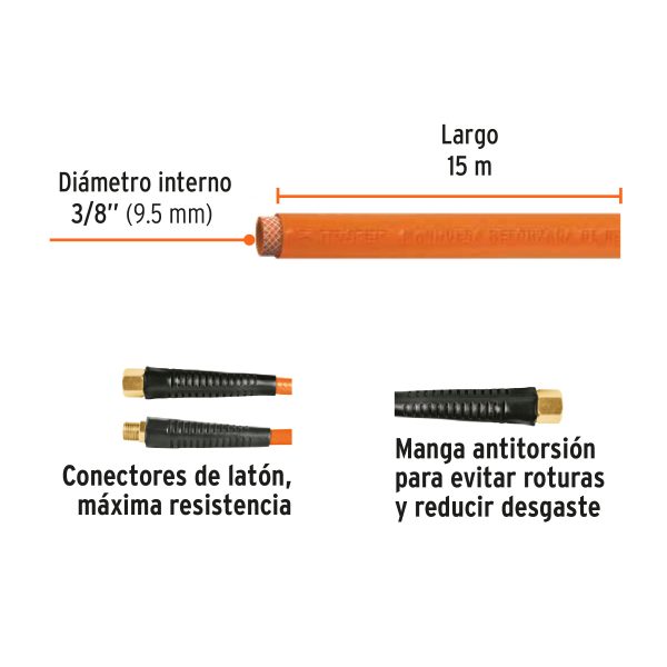 10894 - Manguera para compresor, de PVC, 15m x 3/8', Truper