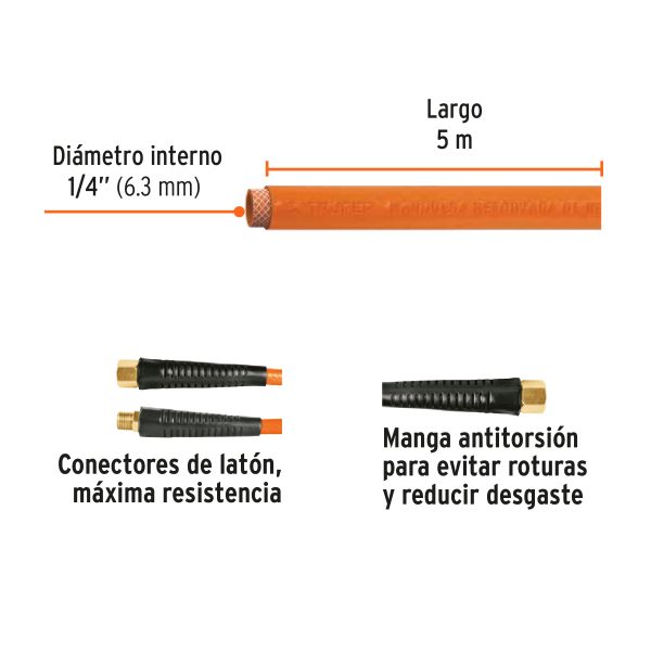 19013 - Manguera para compresor, de PVC, 5m x 1/4', Truper