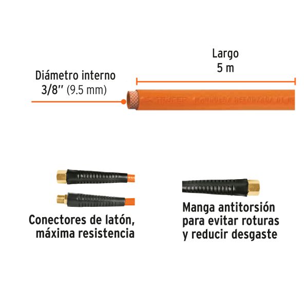 10892 - Manguera para compresor, de PVC, 5m x 3/8', Truper