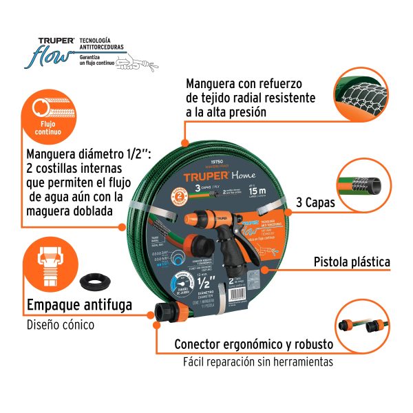 19750 - Combo manguera MAN-15X1/2RE y pistola de riego PR-401