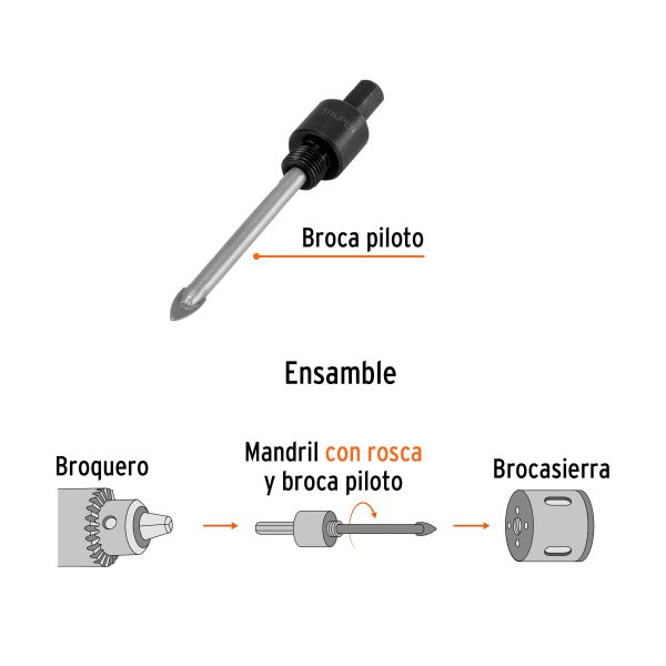 101390 - Mandril para brocasierra diamante con rosca 3/8', Truper