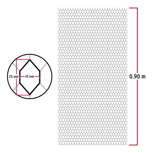 44980 - Rollo malla plafón 0.90 x 22m cal.26, abertura 10x25mm, 8kg