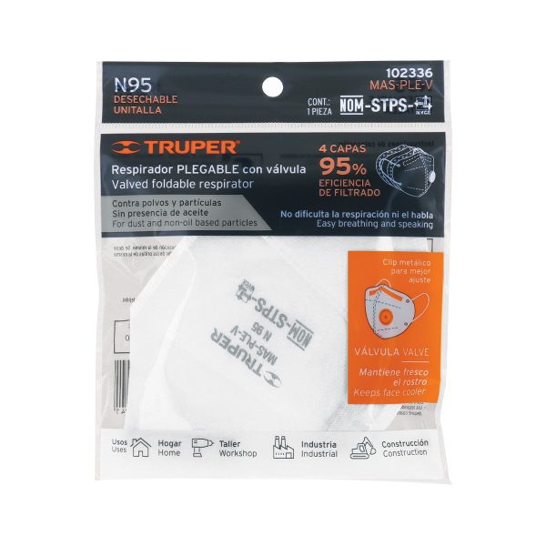 102336 - Respirador plegable N95 con válvula para partículas, Truper