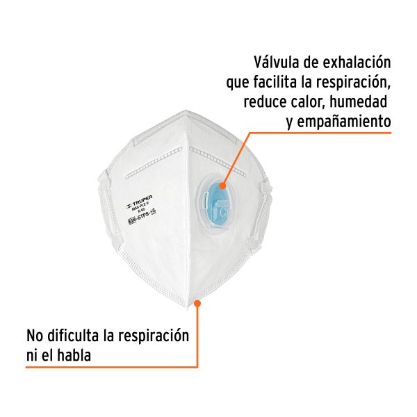 102336 - Respirador plegable N95 con válvula para partículas, Truper