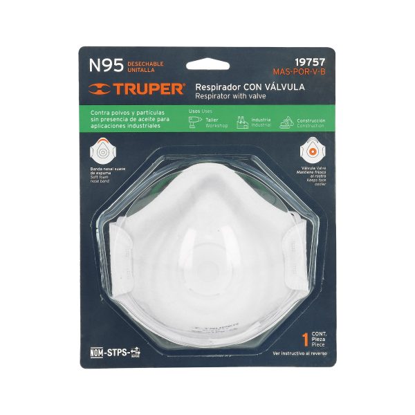 19757 - Respirador N95 con válvula para polvos y partículas, Truper