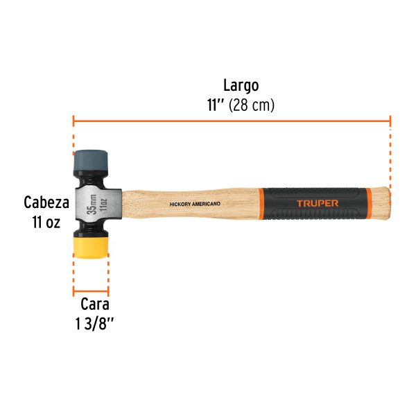 13137 - Martillo 35 mm con caras suaves intercambiables, Truper Grip