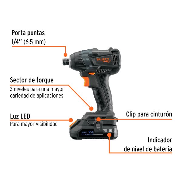 101402 - Destornillador de impacto, 20V, 2 baterías 2Ah, MAX