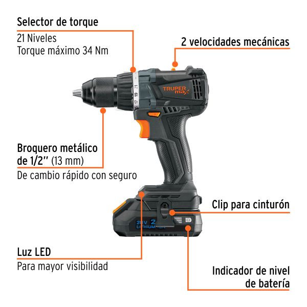 101452 - Taladro 1/2', 20V, 2 baterías 2Ah, MAX