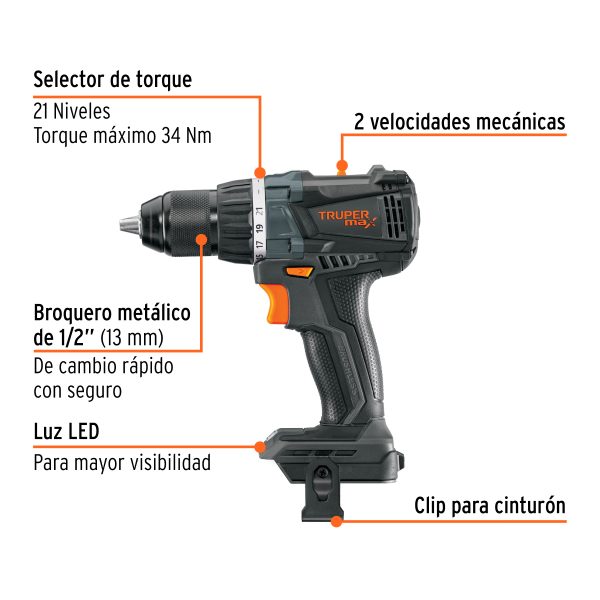 101404 - Taladro 1/2', 20V, sin accesorios, MAX