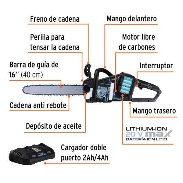 102491 - Motosierra inalámbrica 40V, sin carbones, TRUPER MAX