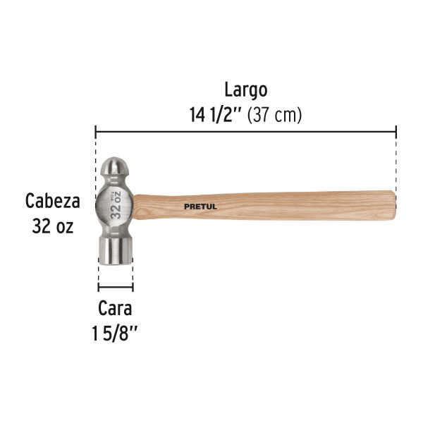 22660 - Martillo pulido de bola 32 oz mango madera, Pretul