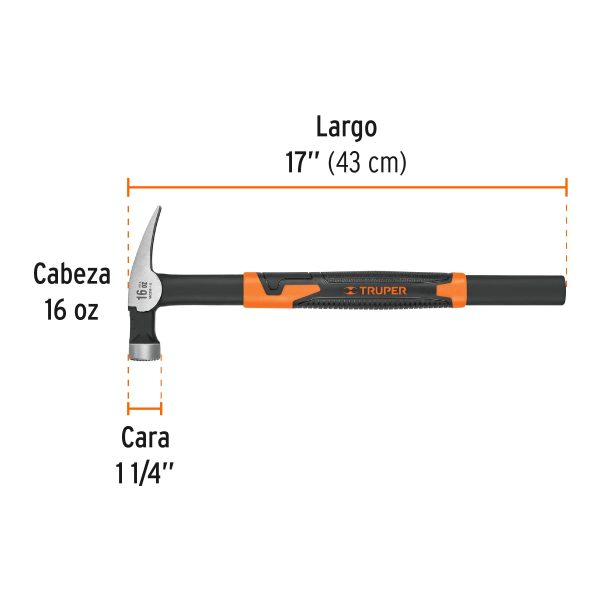 10754 - Martillo tubular para cimbra 16 oz uña recta, mango acero