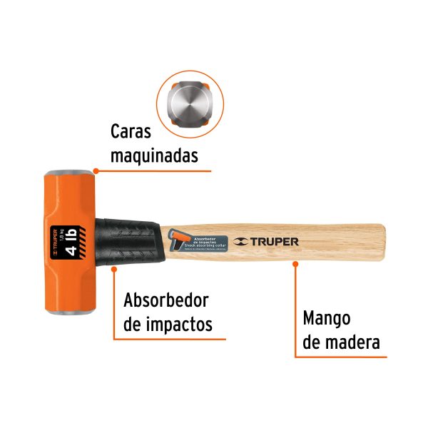 16508 - Marro octagonal 4 lb, mango de madera 12', Truper