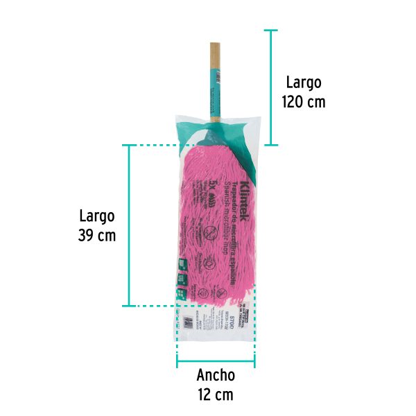 57047 - Trapeador de microfibra española, bastón de 120 cm, KLINTEK