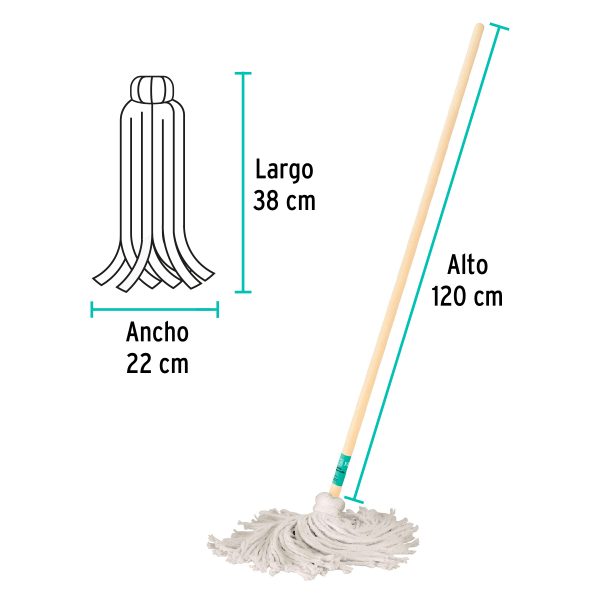 57060 - Trapeador tipo mechudo, 250 g con bastón de 120 cm, KLINTEK