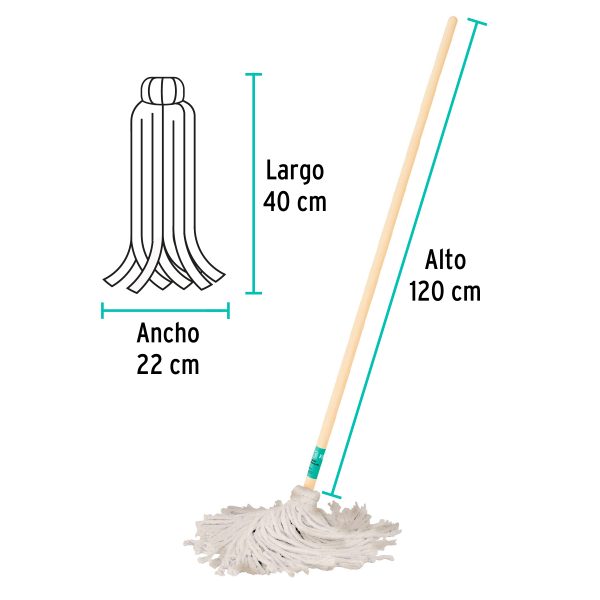 57056 - Trapeador tipo mechudo, 350 g con bastón de 120 cm, KLINTEK